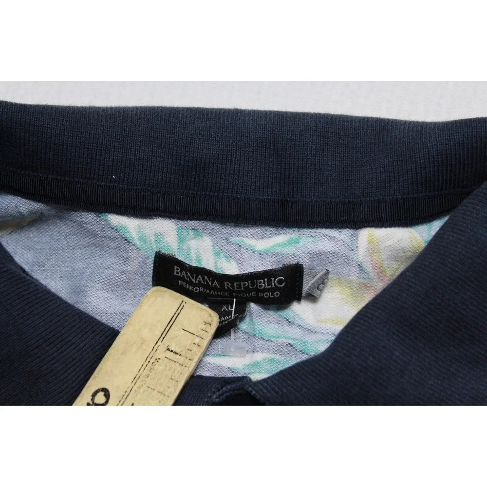 Banana Republic Polo Shirt Mens Extra Large Blue Excellent Tropical Floral Pique